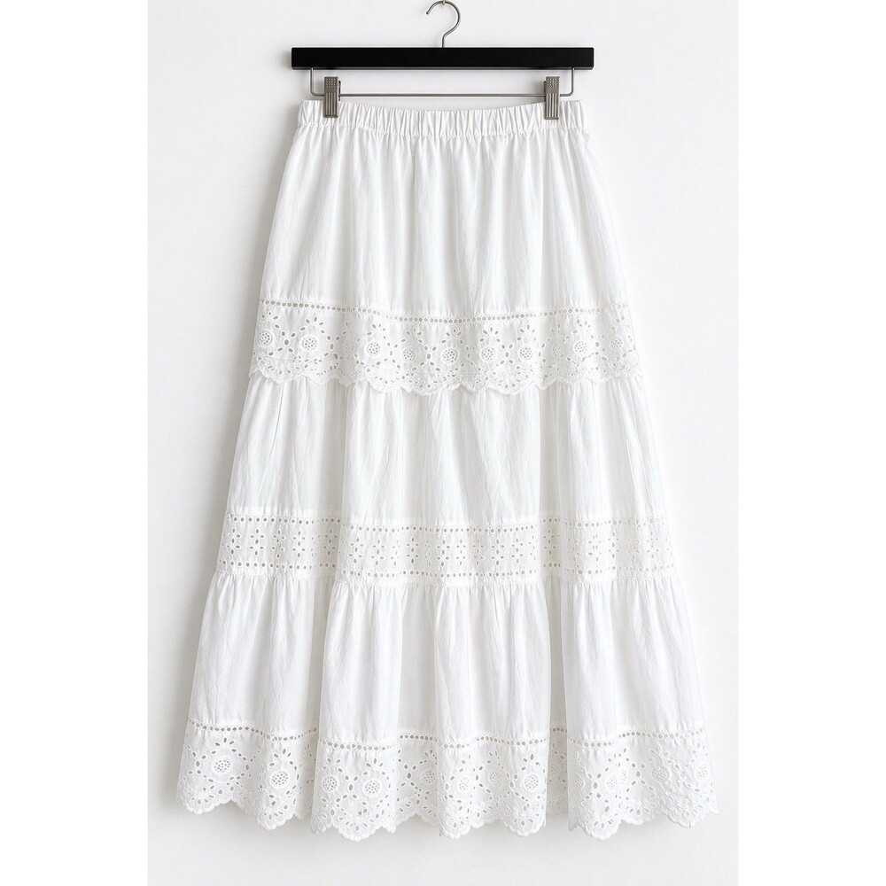 Philosophy Republic Clothing White Eyelet Maxi Skirt Women’s L Tiered Boho Lace
